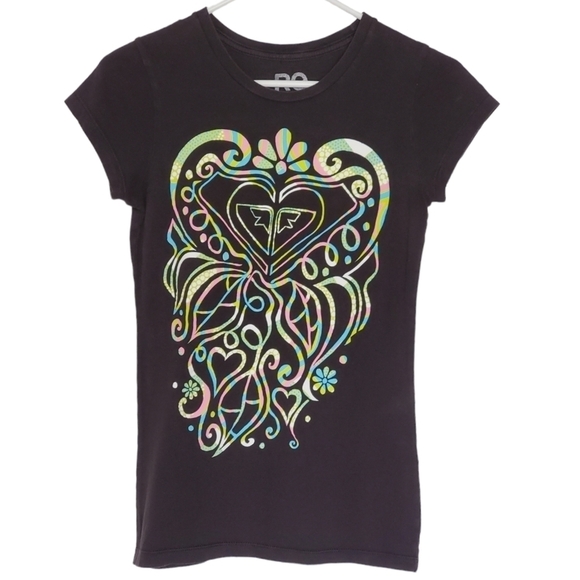 1322 * Roxy Neon Graphic Tee Black Size S - Picture 1 of 5
